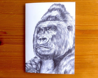 Silverback Gorilla Drawing Card: Biro Pen Art - A6