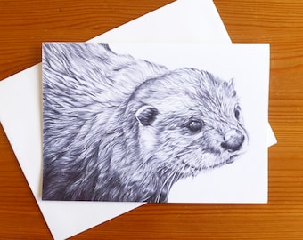 Otter Card – Otter Birthday Card A6 – British Wildlife Card, Otter Thank you Card, Woodland Art Card, Otter gift, Otter greeting card