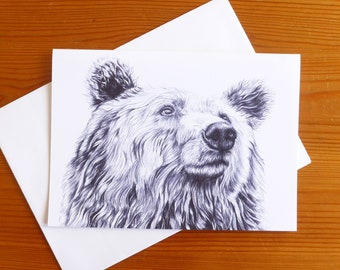 Brown Bear Birthday Card – Grizzly Bear Card A6, Bear Fathers Day Card, Brown Bear Thank You Card, Papa Bear Card, Bear Illustration Gift