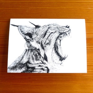 Carte de lynx eurasien – Carte de vœux d’anniversaire de gros chat, carte de lynx roux, art original de lynx, cadeau d’amant de gros chat, dessin de lynx, carte de remerciement de chat
