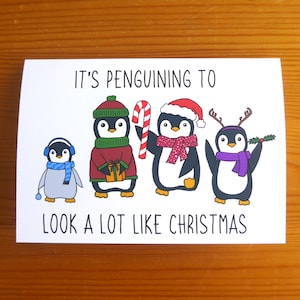 Carte de jeu de mots pingouin « It's Penguining to ressembler à Noël » - Lot de cartes de Noël, cadeau pour amoureux des pingouins, carte de pingouin de Noël, pingouin mignon