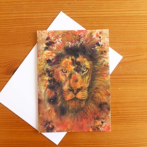 Carte d'anniversaire colorée de lion - carte de safari africain, carte de remerciement de lion, papeterie de lion, carte d'art de grand félin, roi de la jungle, cadeau de lion