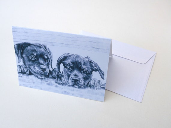 Puppy Greeting Card Rottweiler Puppy Dog Illustration Etsy