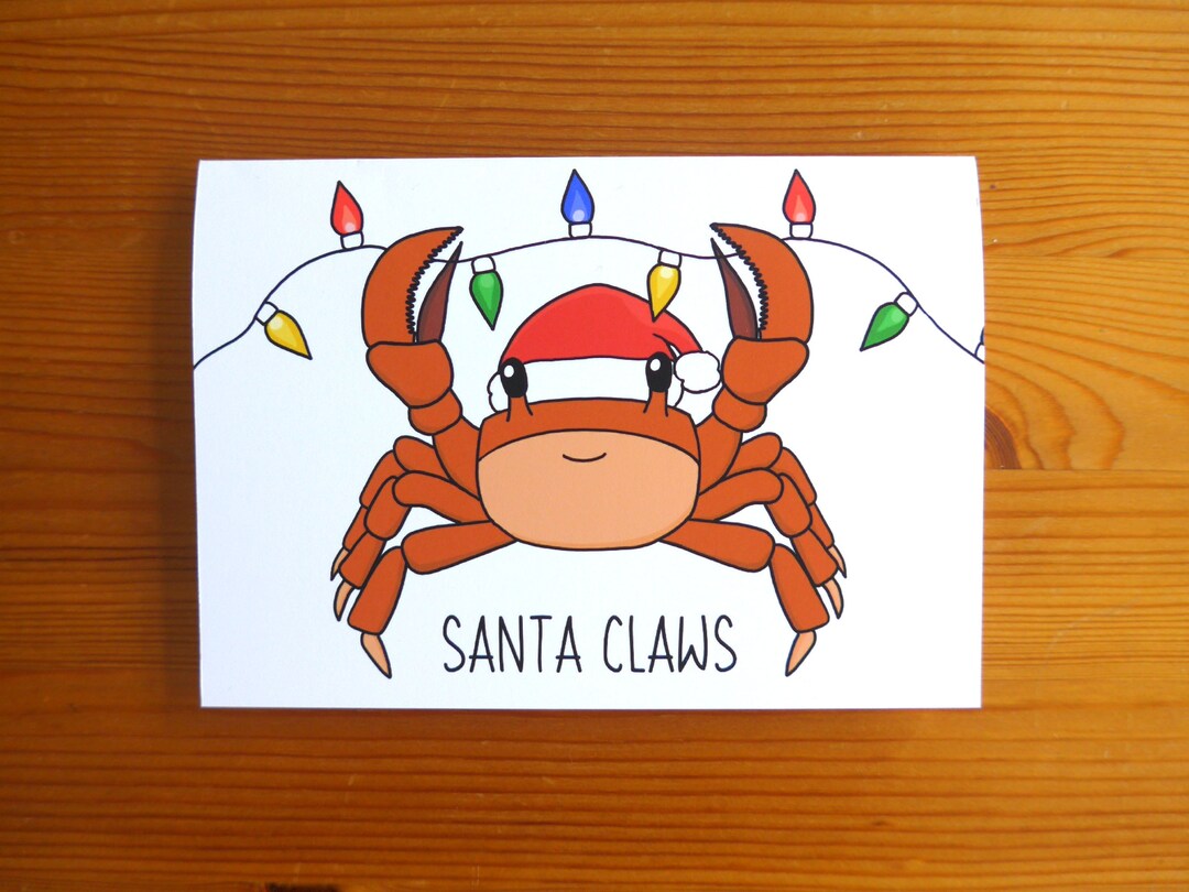 Crab Christmas Pun santa Claws Card, Pun Christmas Card, Quirky Xmas