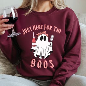 Just Here For The Boos Sweatshirt, Halloween Crewneck, Funny Ghost Pullover, Spooky Season Fall Sweater, Cozy Autumn Sweatshirt for Women