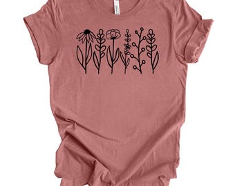 Wild Flowers Shirt, Wildflower Tshirt, Floral Shirt, Botanical Shirt, Flower Shirt, Nature Lover Shirt,Ladies Shirts, Womens Tees,Flower Tee