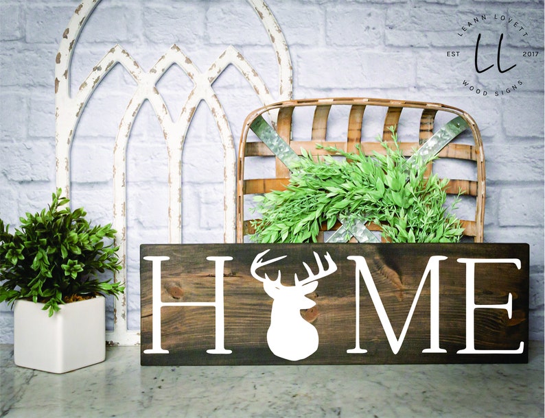 Home Sign With Deer Silhouette / Rustic Home Decor / Deer Head Etsy