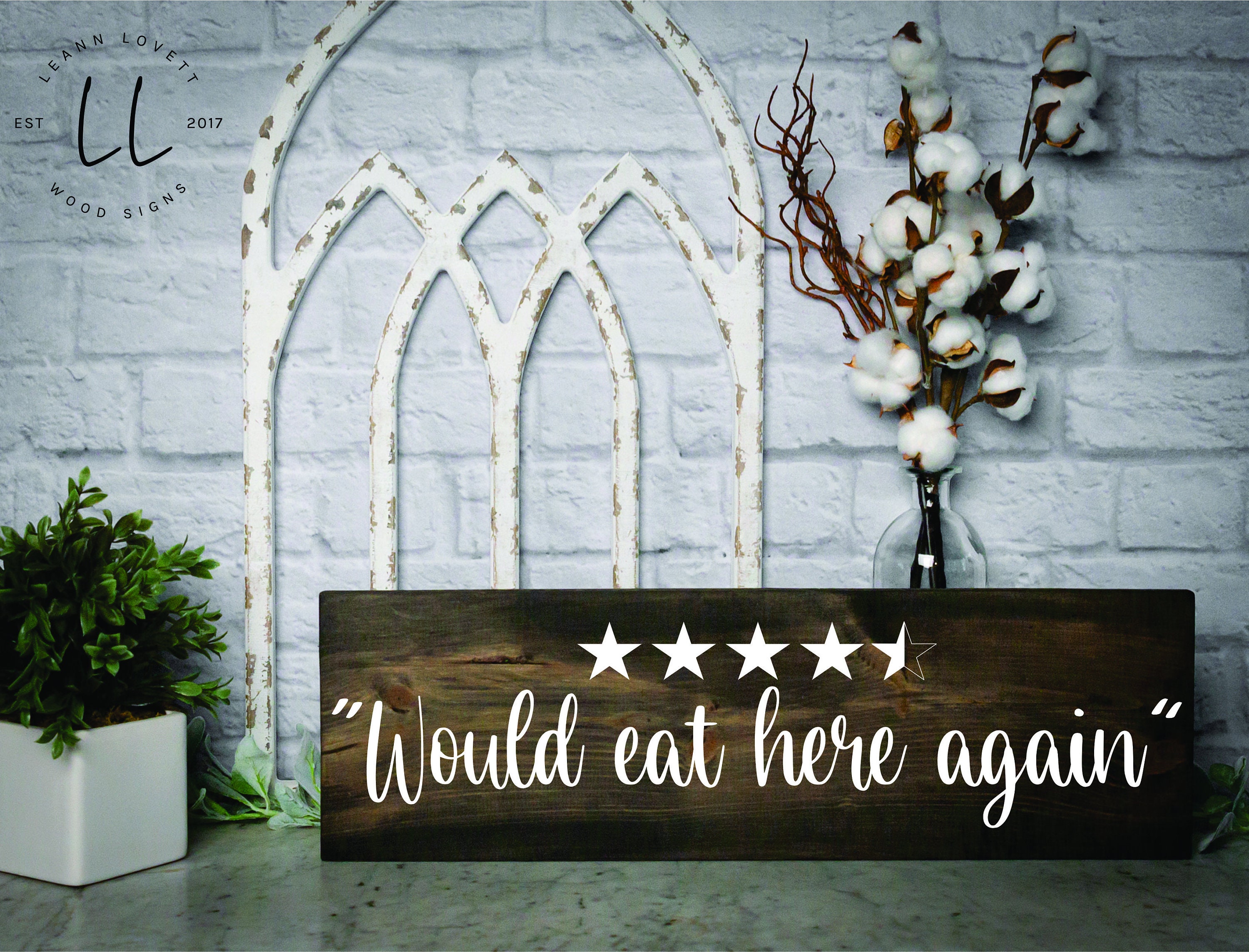 Funny Kitchen signs-wall decor-would eat here again sign-shelf