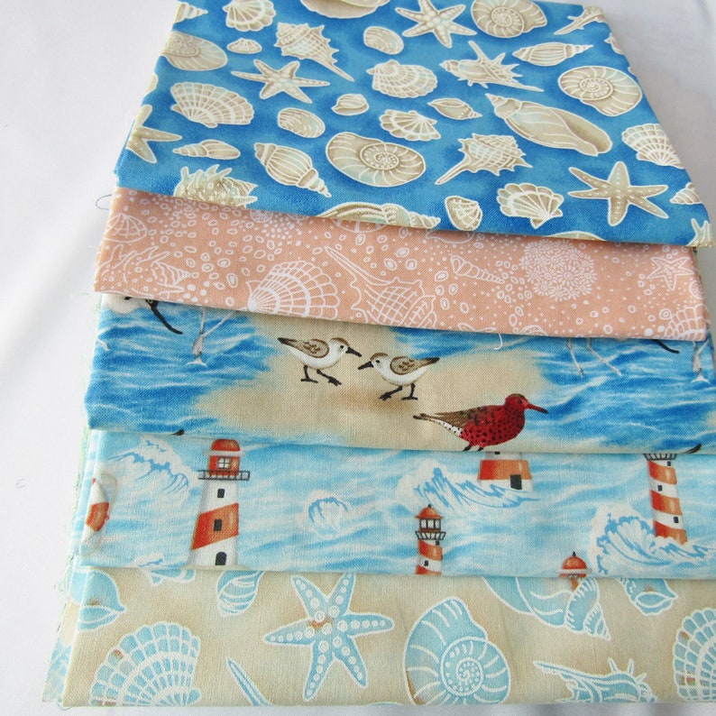 Fat Quarter Beach Fabric Cotton Fabric Fat Quarter Bundle Beach Fabric Shells Fabric Light House Fabric
