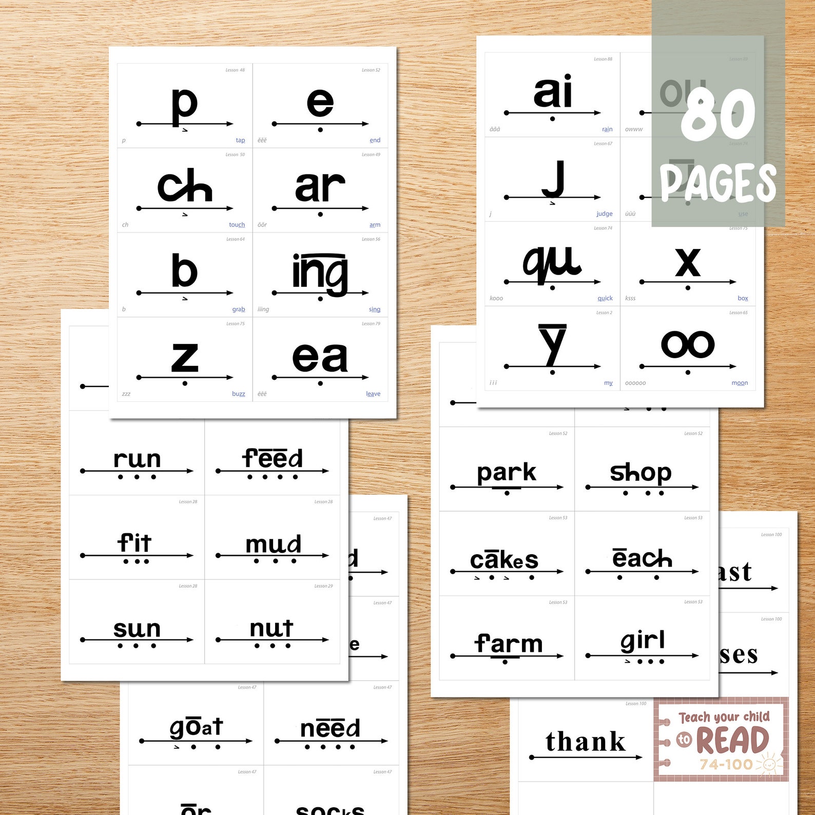 Teach your child to read in 100 easy lessons flashcards full etsy