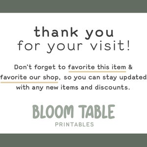 May include: Thank you for your visit! Don't forget to favourite this item & favourite our shop, so you can stay updated with any new items and discounts. BLOOM TABLE PRINTABLES