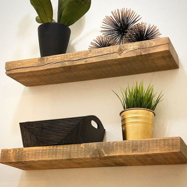Rustic Floating Shelves Handcrafted Using Solid Wood | 21.5cm Depth x 4cm Thickness | Chunky Wall shelf | Rustic Kitchen Shelves