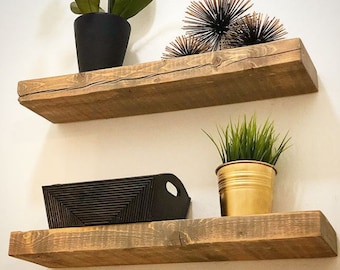 Rustic Floating Shelves Handcrafted Using Solid Wood | 21.5cm Depth x 4cm Thickness | Chunky Wall shelf | Rustic Kitchen Shelves