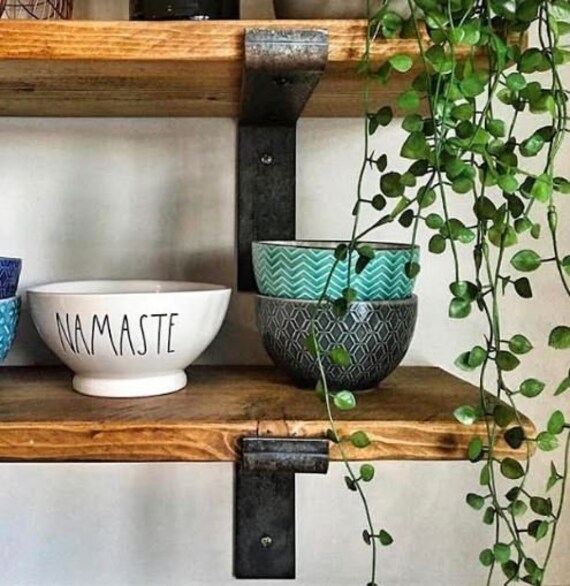 Rustic Metal Bracket Shelves Handcrafted Using Solid Wood Etsy UK