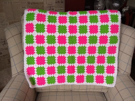 pink and green crochet blanket