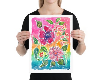Bright Day Watercolor Art Print, Flower Art Home Decor Print, Unframed Wall Art Print