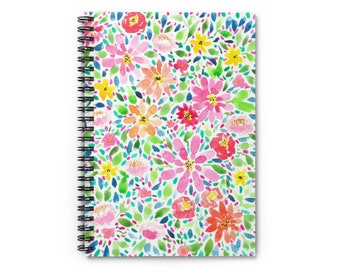 Spiral Notebook - Ruled Line, Flower and Dot Watercolor Design Cover, Soft Cover Note Book Journal, Student Gift