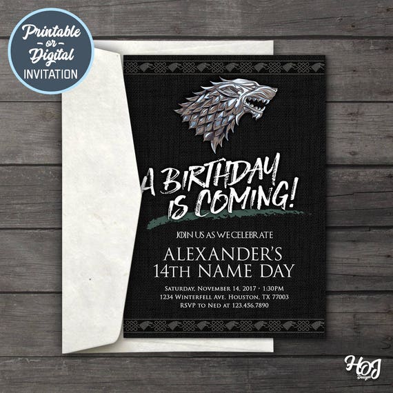 Game Of Thrones Digital Birthday Party Invitation Game Of Etsy