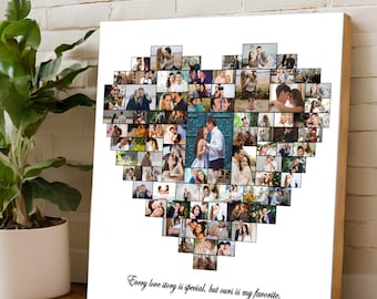 Heart Photo Collage Canvas Print, Personalized Anniversary Gift