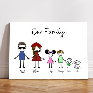 Impression de personnages personnalisés, cadeau de famille, impression de dessin de famille personnalisé pour maman, fête des mères