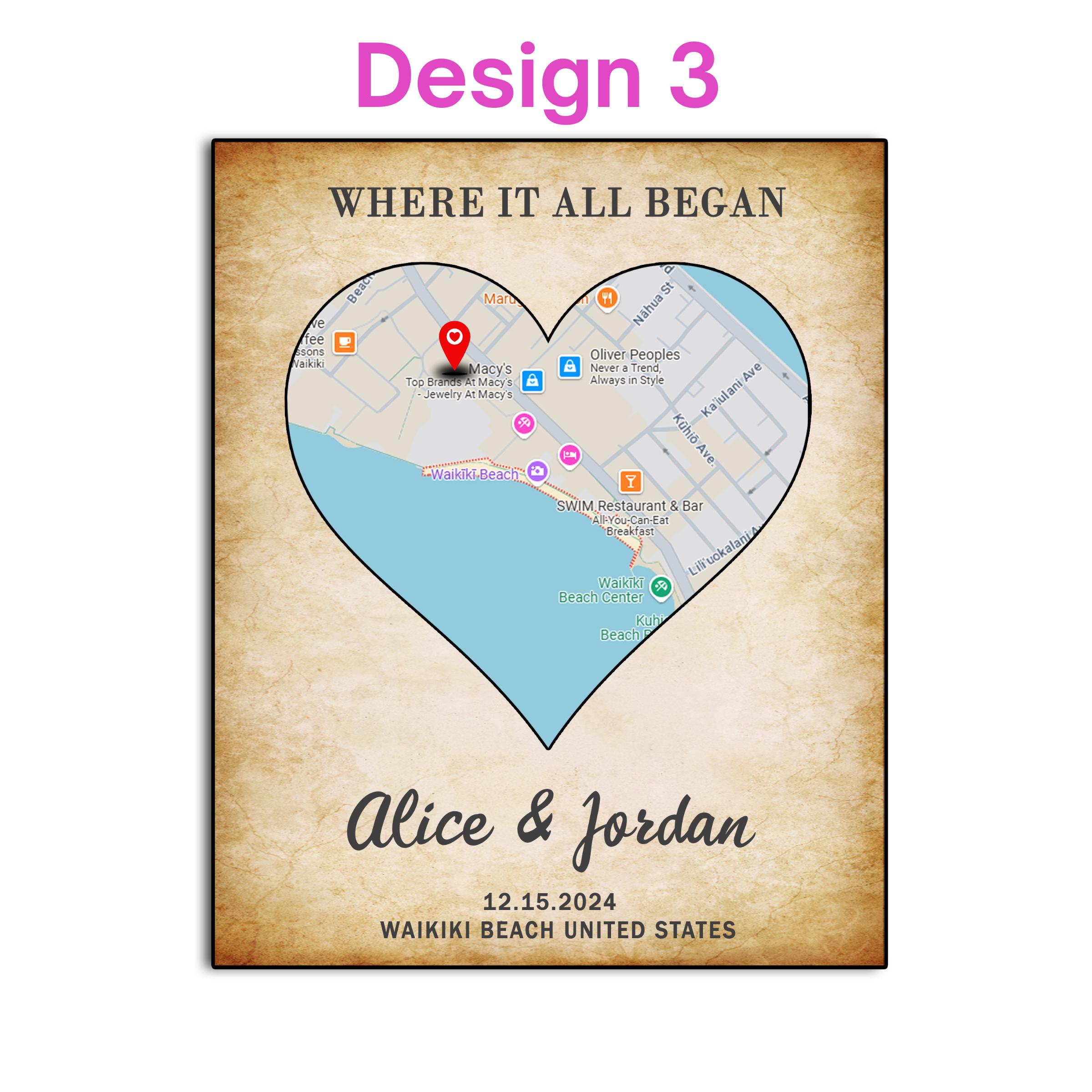 Decoupaged Heart Map Custom Heart Map Canvas Print, Anniversary Gift, First Date Memory - Etsy