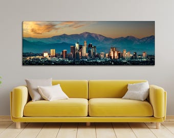Panoramic Los Angeles Sunset Canvas Art: Skyline Wall Decor