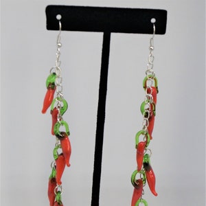 Red Glass Pepper Earrings, Glass, Pepper Strand, Dangling Earrings, Gifts for Her, Birthday Gifts, Chili Earrings, Red Pepper