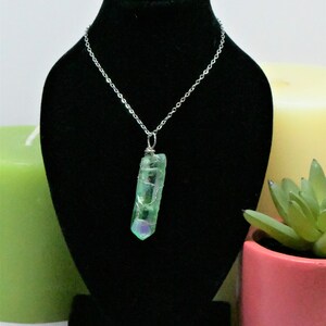Holographic Green Caged Crystal Necklace, Crystal Jewelry, Quartz Necklace, Gifts for Her, Girlfriend Gifts, Bethany&#39;sCornerStore