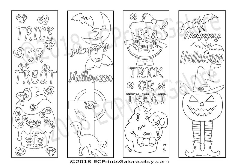 Halloween Coloring Bookmarks Printable Halloween Bookmarks | Etsy