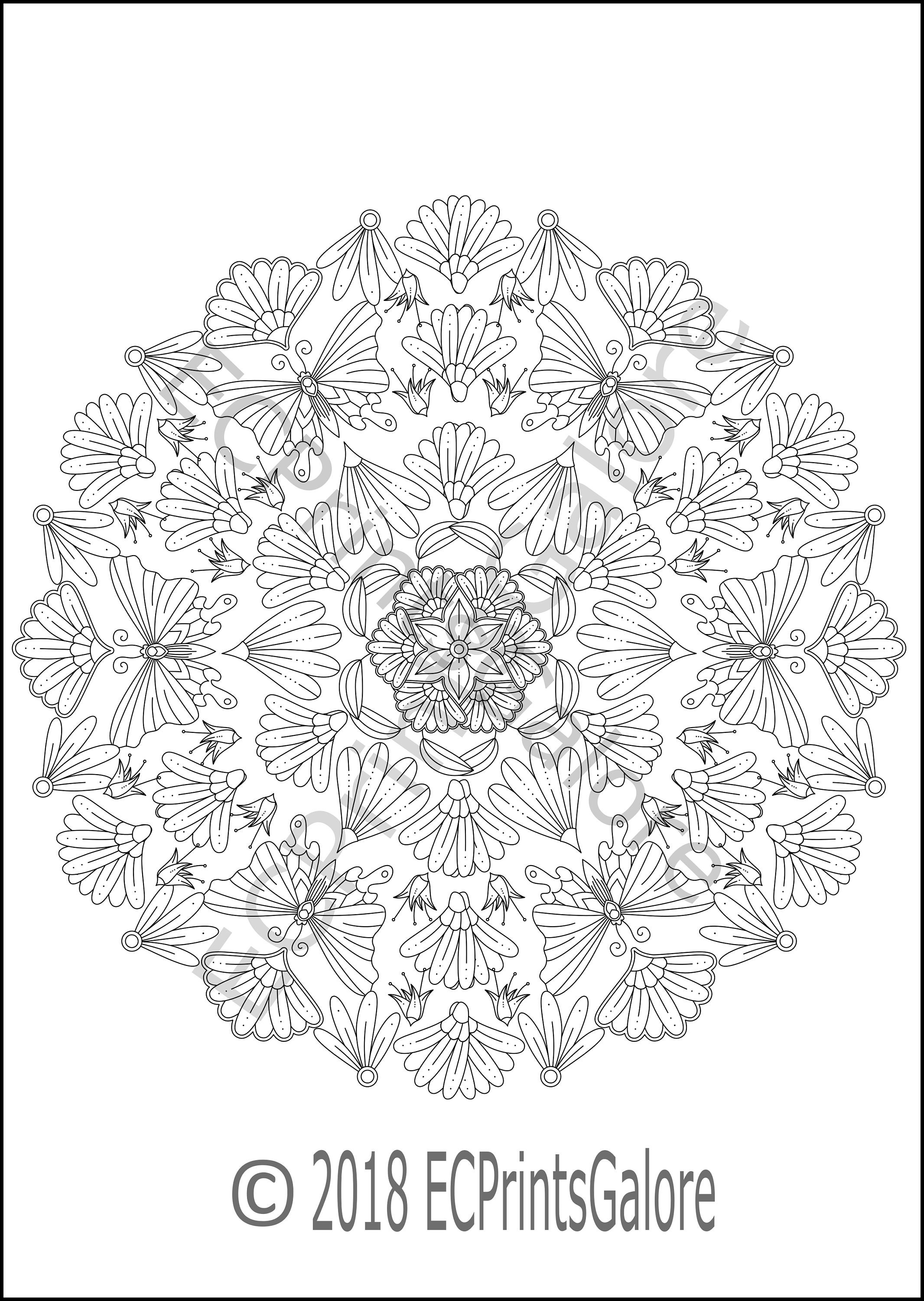 Schmetterling Mandala Malvorlagen für Erwachsene   Sofortiger Download    Schmetterlinge und Blätter Mandala   Mandala Coloring Seite PDF   ...