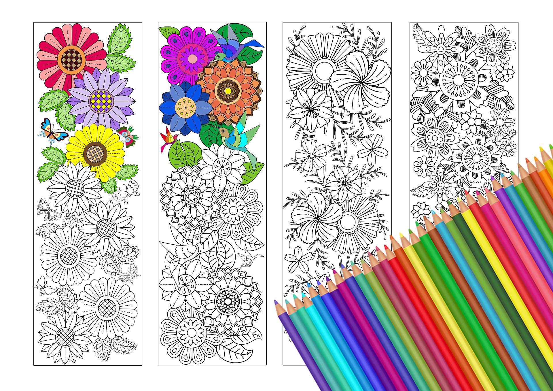 printable floral bookmarks instant download adult coloring