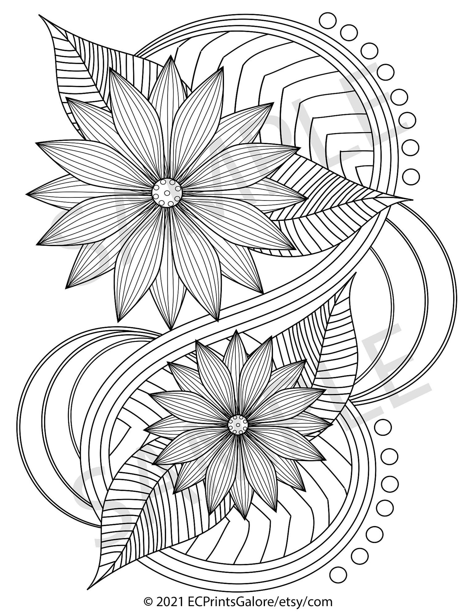 Abstract Flower Coloring Page Printable Flower Coloring Page Etsy