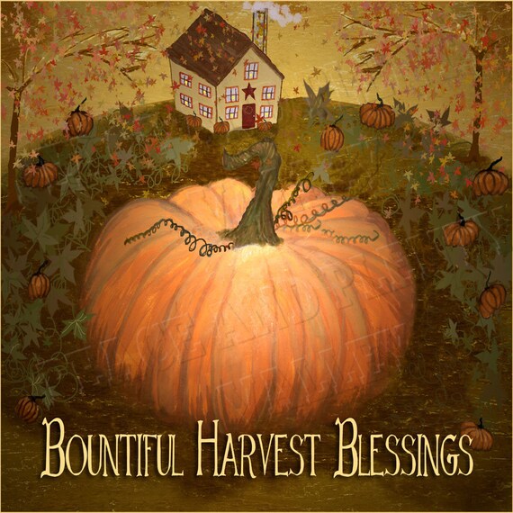 Primitive Look Autumn Fall Harvest Pumpkins For Sale Folk Art PRINT ONLY 8x10