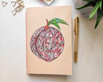 Handmade noteebook A5 with my peach illustration / Colourful notebook for school or office