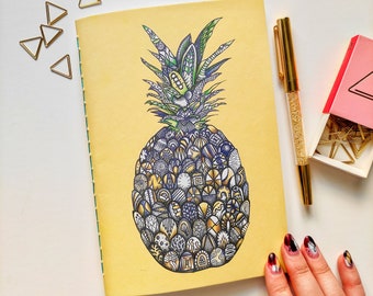 Handmade noteebook A5 with my pineapple illustration / Colourful notebook / For school