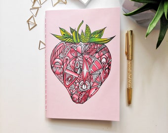 Handmade noteebook A5 with my strawberry illustration / colourful and fun school supply / Or for office journal
