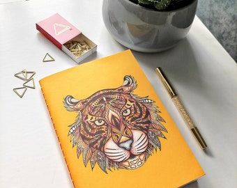 Handmade notebook A5 with my tiger illustration / colourful and fun notebook for school or office