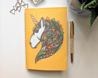 Handmade noteebook A5 with my unicorn illustration / colourful and fun notebook for school or office