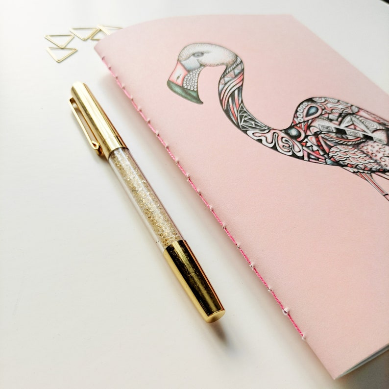 Handmade notebook A5 with my flamingo design / colourful and fun notebook for school or office image 2