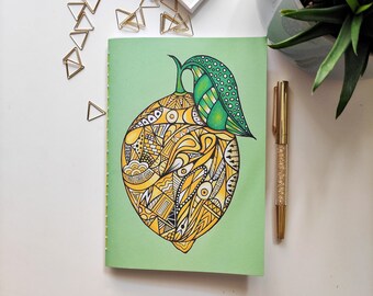 Handmade noteebook A5 with my lemon illustration /Colourful jpurnal / School or Office supply