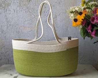 Rope Basket, More Colors, Market tote, Harvest basket, Market bag, Hand made, Hand dyed,, Maine made, Made in Maine, Natural home décor