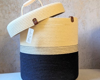 Large Rope basket with lid,  Rope tote, Project bag, Tote, Made in Maine, Knitters basket, More colors, Hand dyed rope tote, Made to order