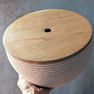 Rope basket wood lid, More colors, Hand Turned wood lid, Made in Maine, Unique design, Unique storage, 3 wood varieties, Hand crafted,