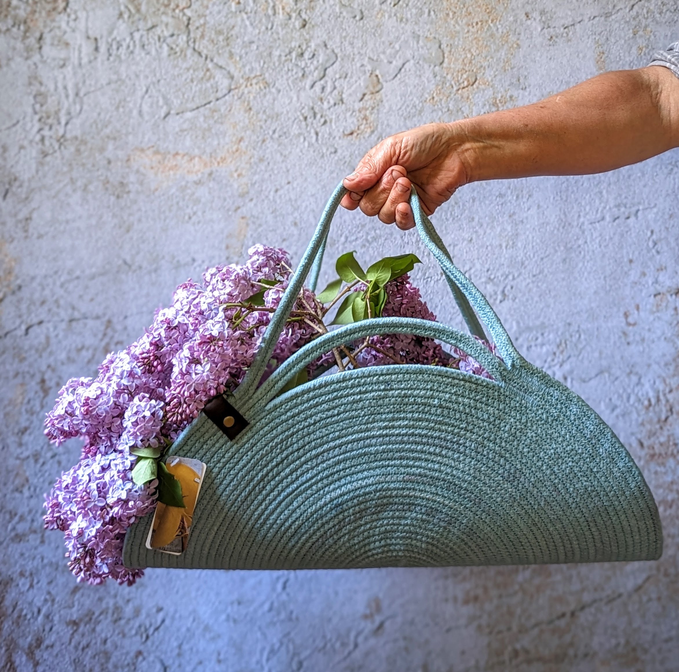 For the garden, Flower picking,  Hand-dyed, Rope Gathering basket, Many colors, Harvest tote, Garden basket, Made in Maine, Rope Trug