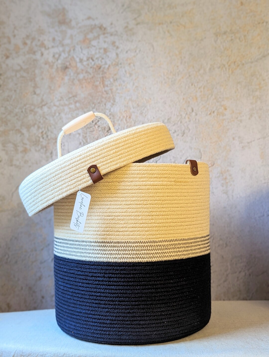 Large Rope Basket With Lid, Rope Tote, Project Bag, Tote, Made in Maine