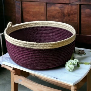 Rope basket, More hand-dyed colors available, Vegan cotton rope basket, Made in Maine, Kitchen basket, Unique hand made gift, Teachers gift Purple