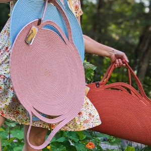 Hand made, Hand-dyed, Rope Gathering basket, Harvest tote, Garden basket, Harvest Basket, Made in Maine, Rope trug, Herb tote, Foraging tote image 5