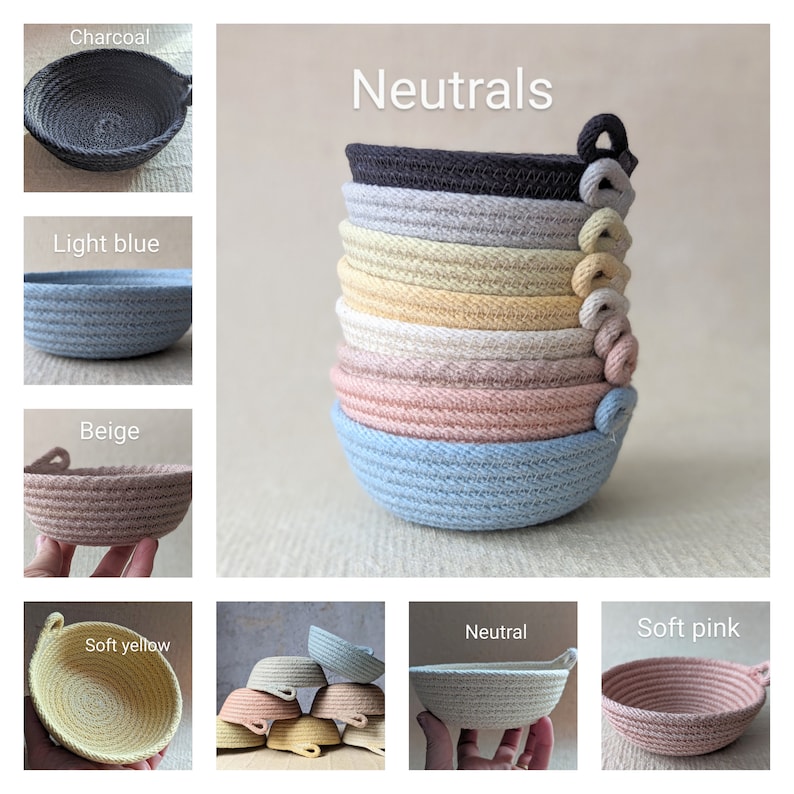 Catch all, Rope basket, Hand dyed, Hand made, Made in Maine, Neutral colors, Home décor, Neutral style, Small basket, Maine made, image 3