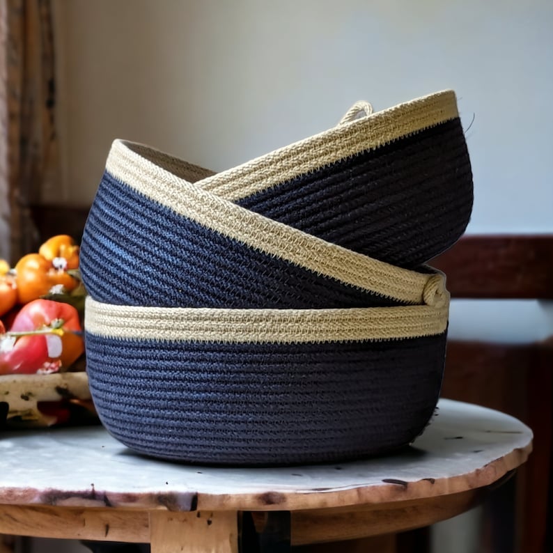 Rope basket, More hand-dyed colors available, Vegan cotton rope basket, Made in Maine, Kitchen basket, Unique hand made gift, Teachers gift Indigo