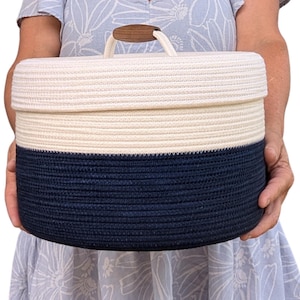Handmade Rope Basket with Lid: Hand-Turned Wood Handle, Maine Made